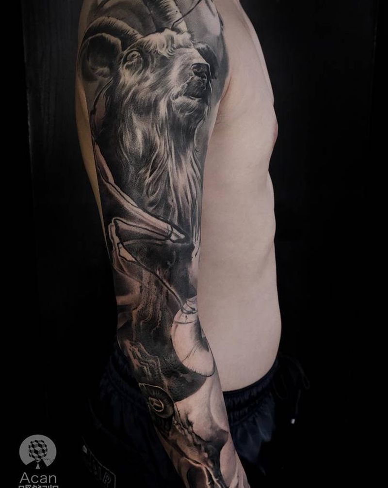 三羊开泰纹身图片_手部手臂欧美写实纹身图案