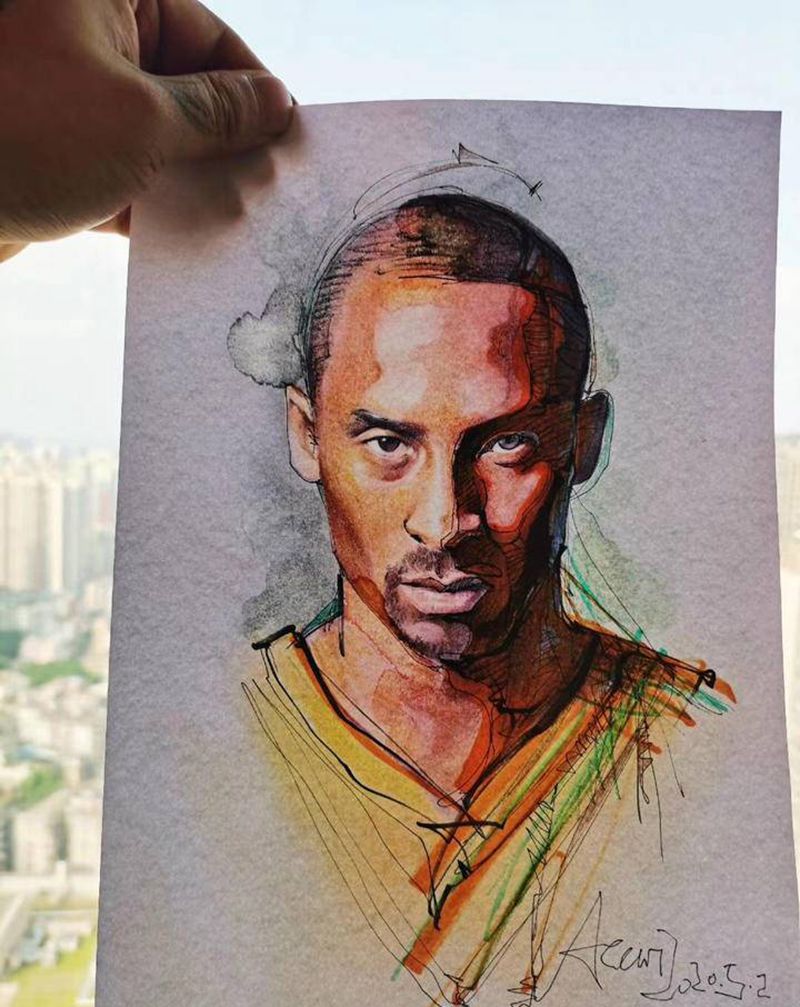 科比手稿和作品纹身图片_手臂胸部水彩欧美写实纹身图案