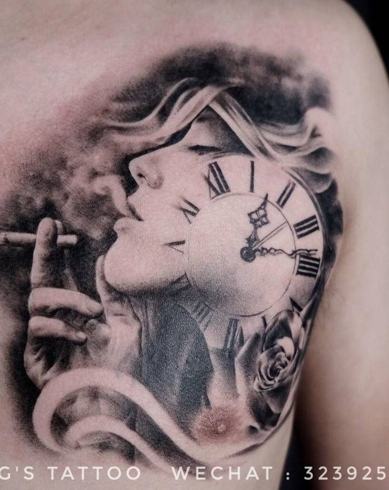 肖像纹身图片_胸部欧美写实肖像覆盖旧纹身图案