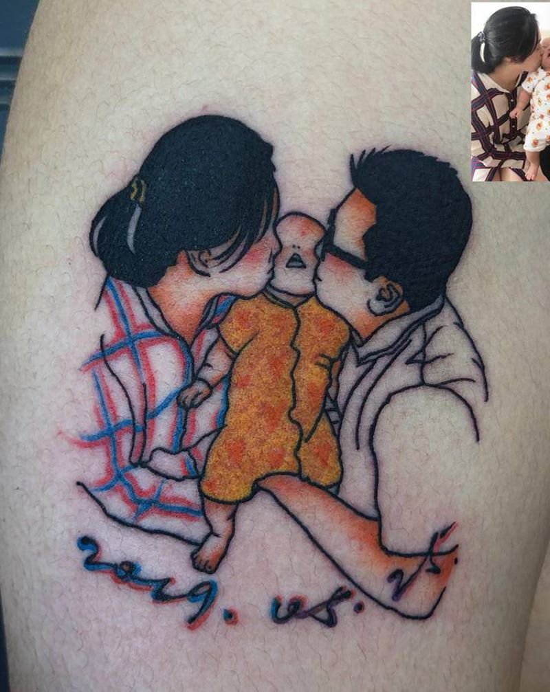 照片彩色纹身纹身图片_肩部手臂水彩Old School照片人物肖像纹身图案