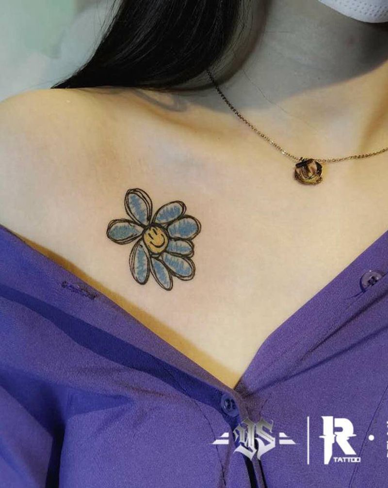 权真爱粉纹身图片_胸部New School纹身图案