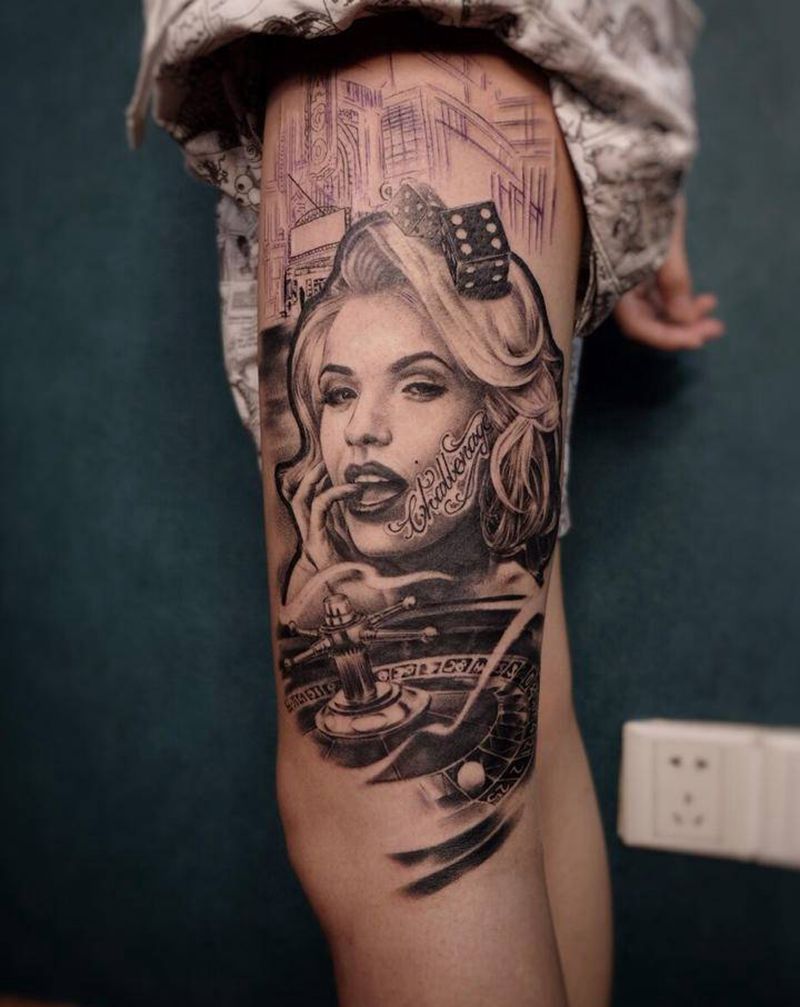 肖像未完成纹身图片_腹部欧美写实肖像纹身图案