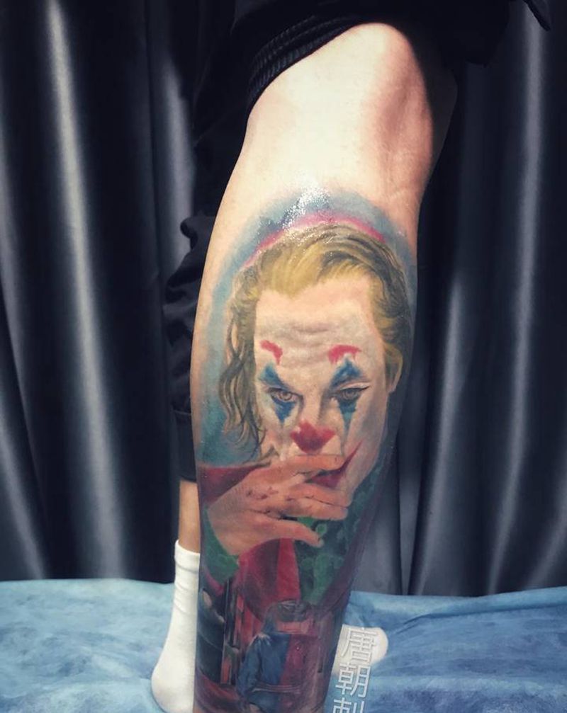 重彩小丑纹身图片_欧美写实水彩重彩小丑小丑和丑女小丑纹身图案