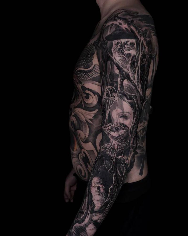 花臂纹身图片_手臂欧美写实纹身图案