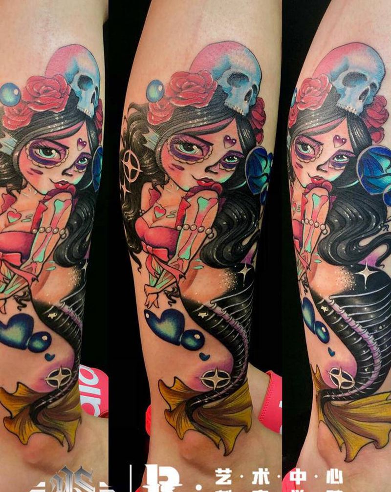 不一样的美人鱼纹身图片_New School纹身图案