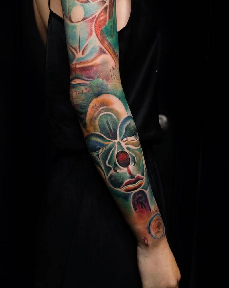 花臂纹身图片_手臂水彩水墨纹身图案