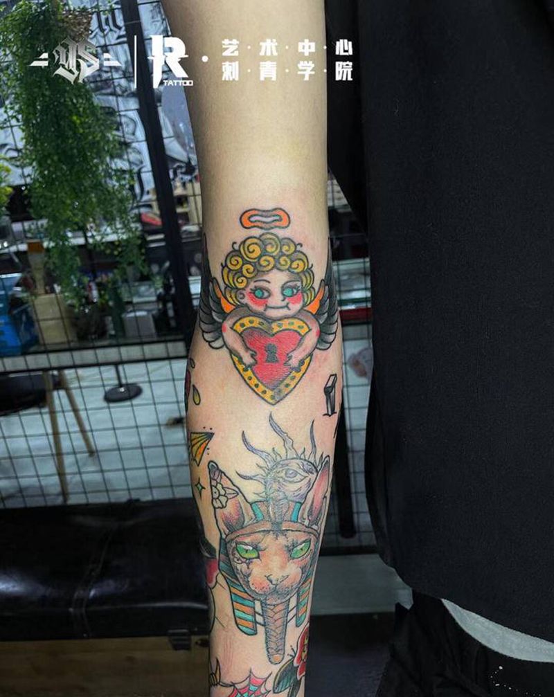 丘比特纹身图片_手臂New School纹身图案