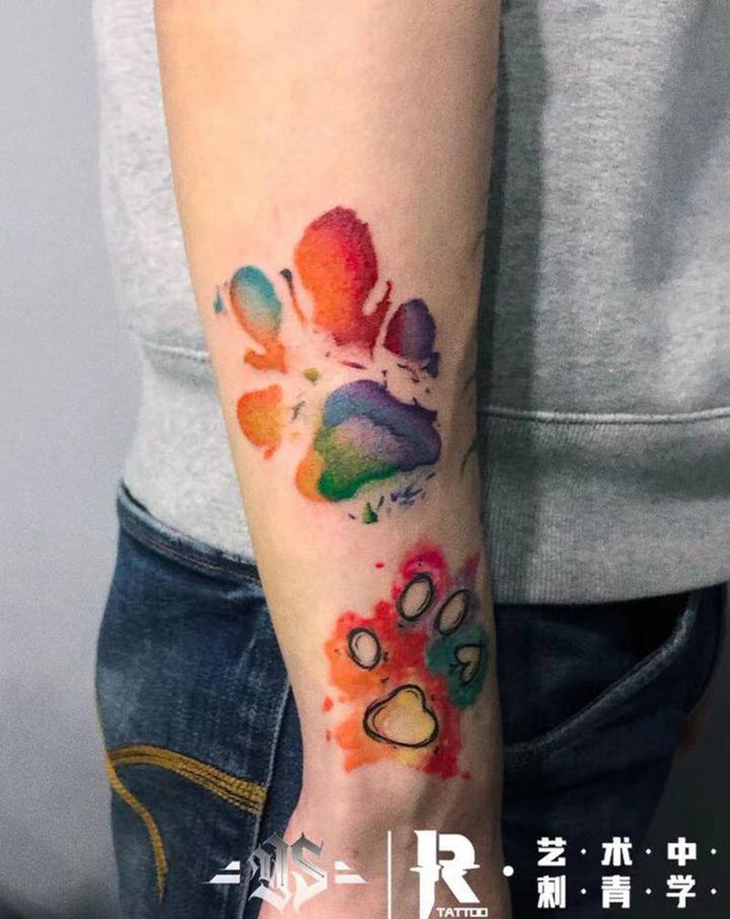 狗爪印tattoo纹身图片_水墨纹身图案