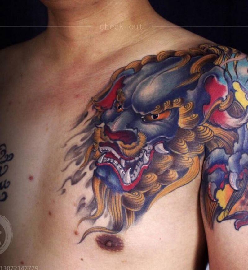 新传统遮盖纹身图片_胸部新传统纹身图案