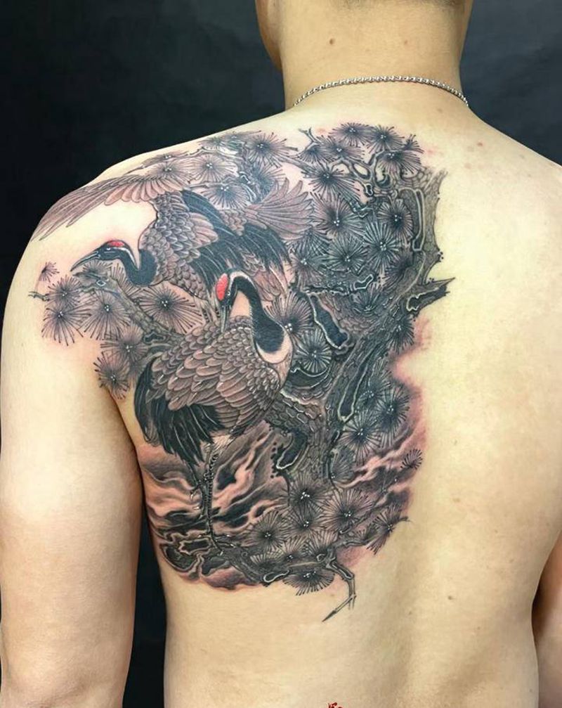 仙鹤纹身图片_肩部纹身图案
