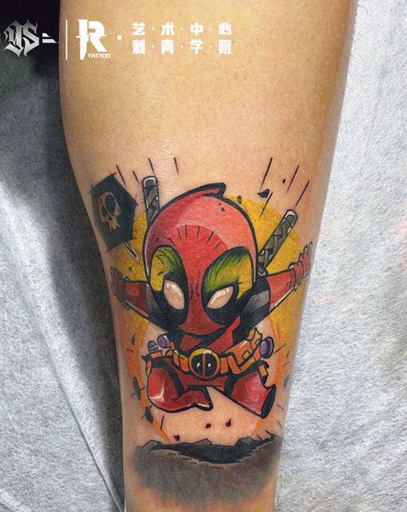 漫威卡通死侍纹身图片_脚部New School纹身图案
