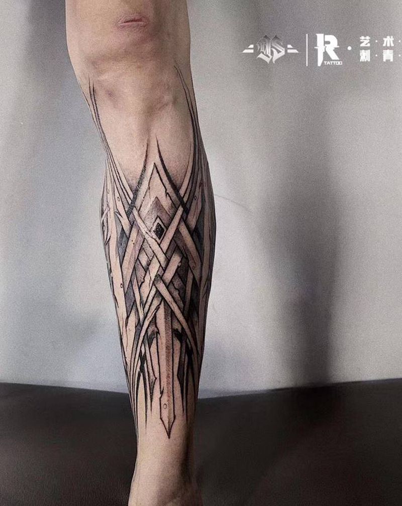 小腿花体字纹身图片_腿部花体字纹身图案