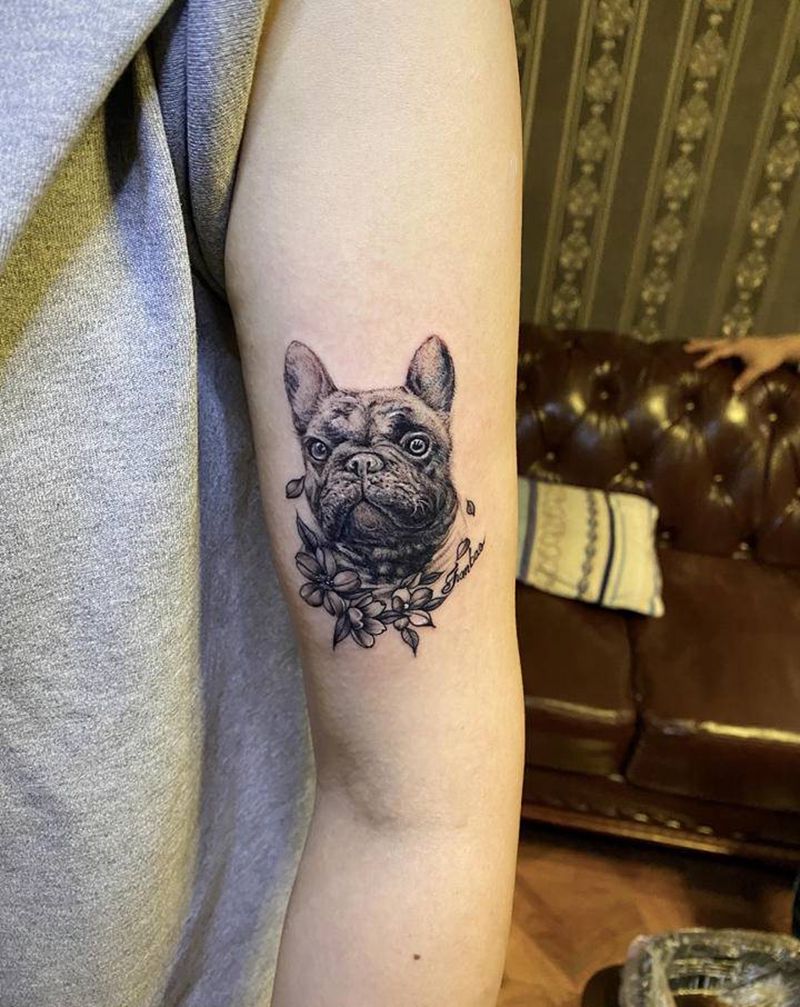 斗牛犬纹身图片_手臂纹身图案