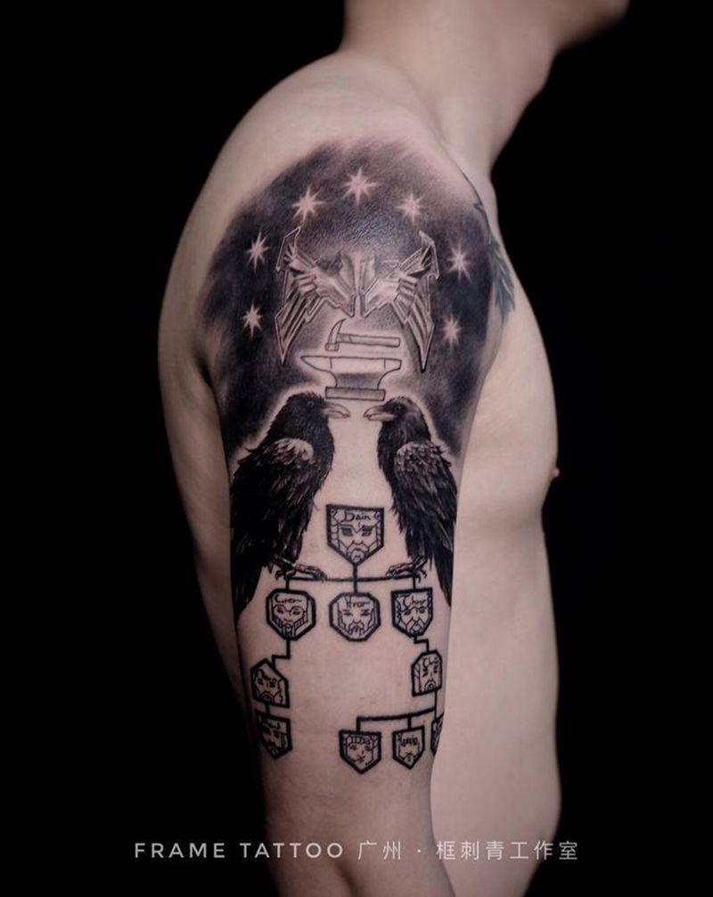 渡鸦纹身图片_手臂欧美写实纹身图案