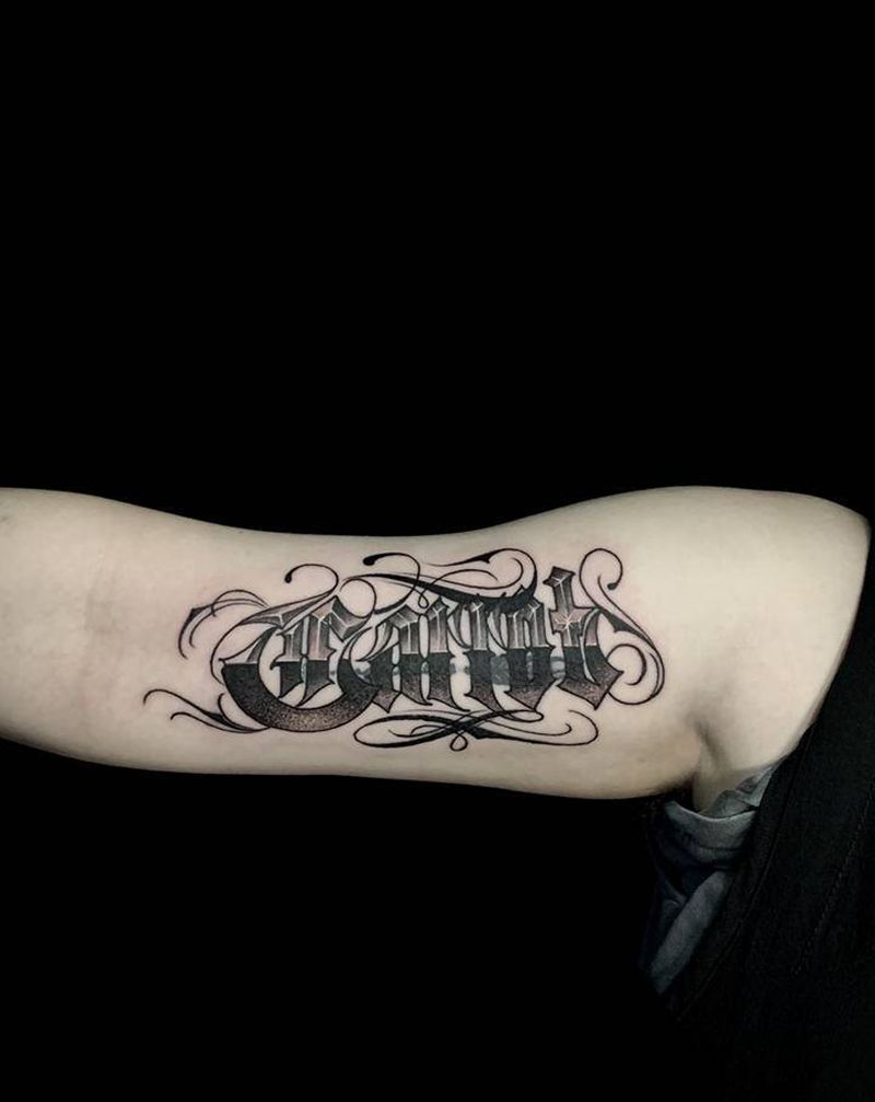 遮盖纹身图片_手臂花体字纹身图案