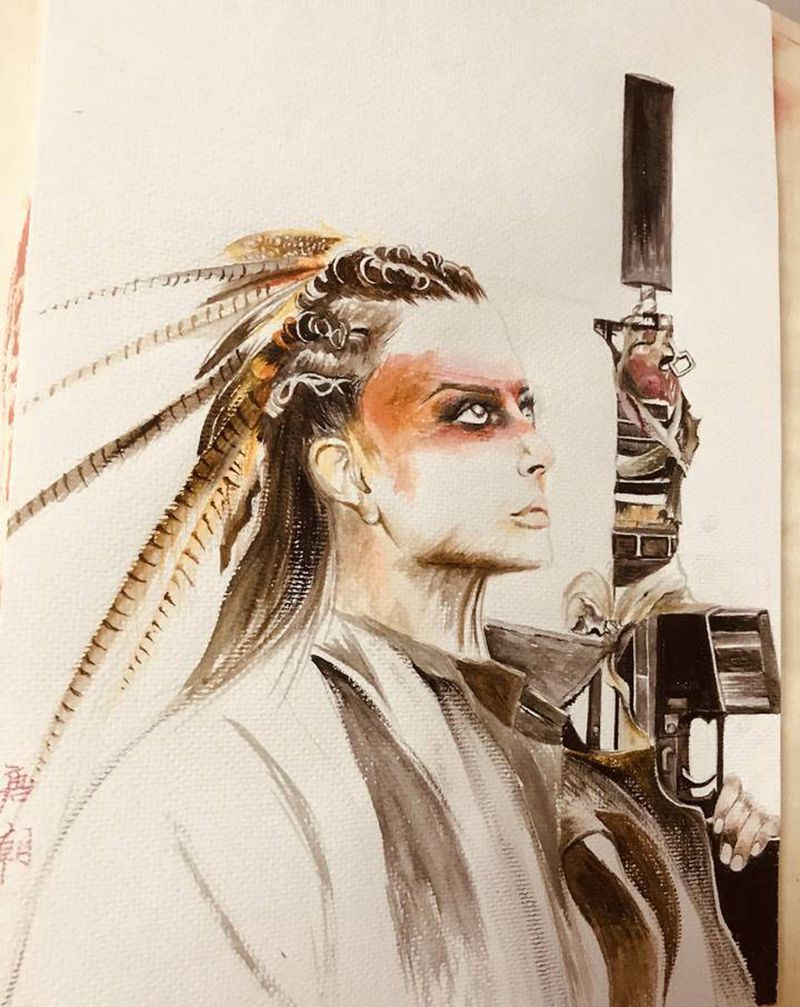 写实美女战士纹身图片_欧美写实New School美女战士纹身图案