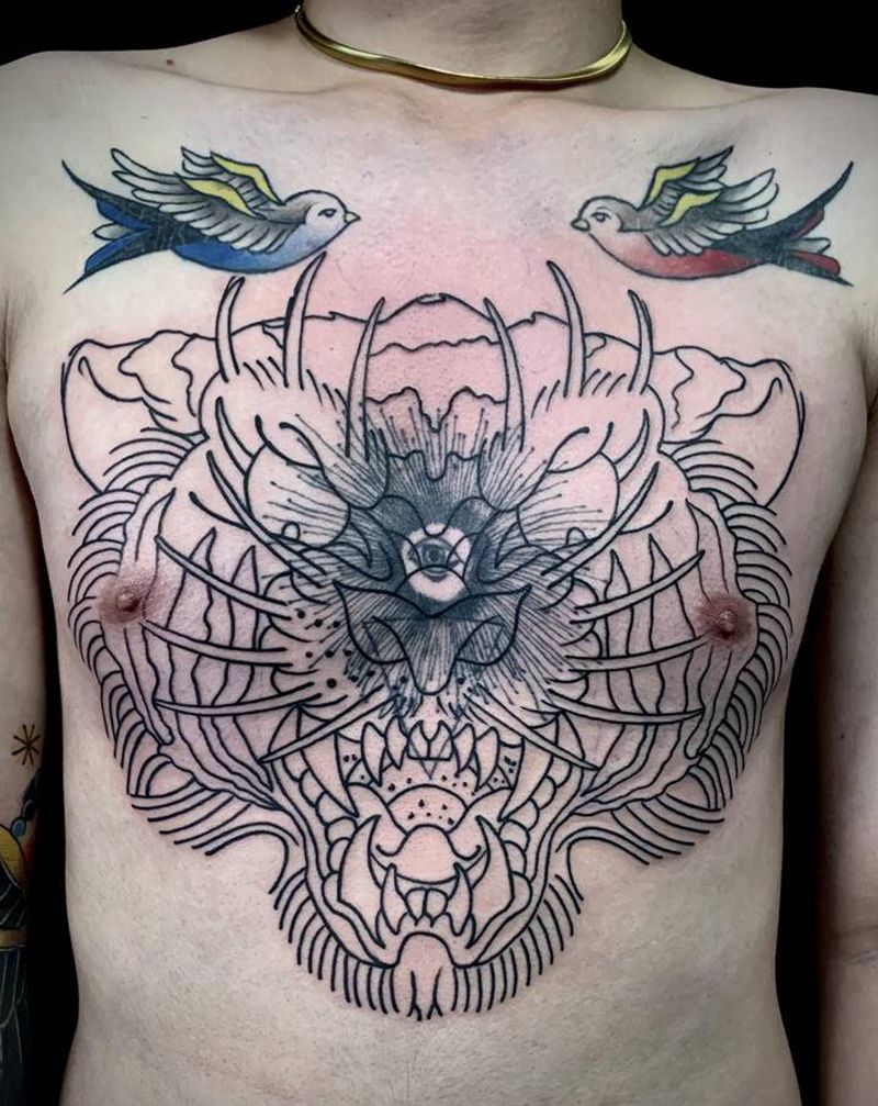 old school老虎纹身图片_胸部Old SchoolNew School纹身图案