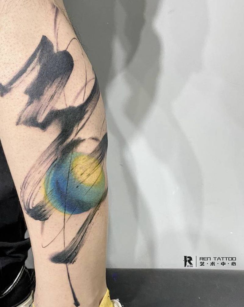 意识流纹身图片_脚部水墨水彩纹身图案