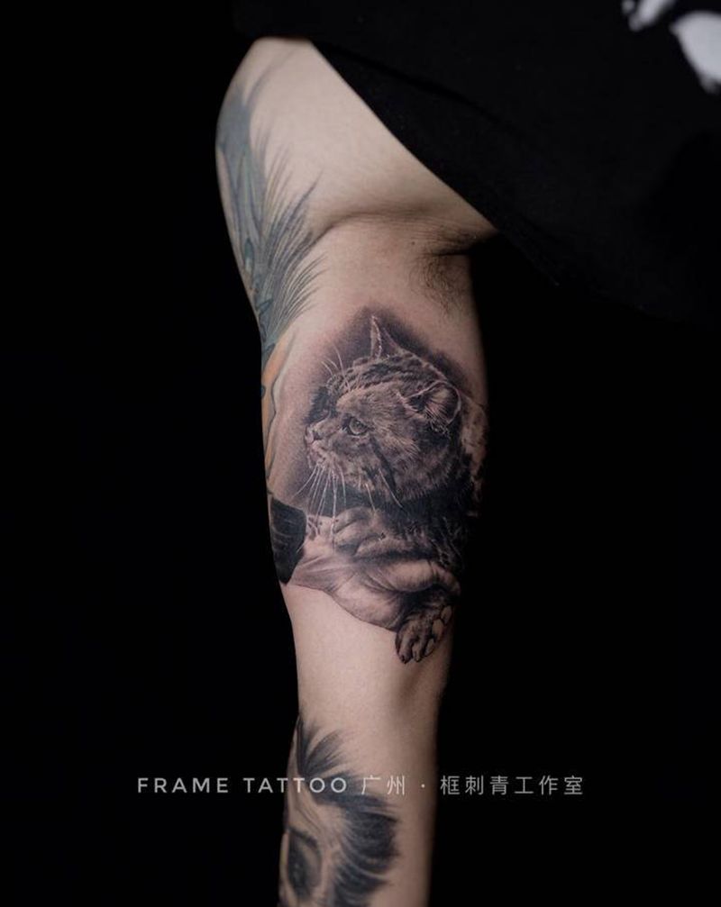 猫纹身图片_手臂欧美写实猫纹身图案
