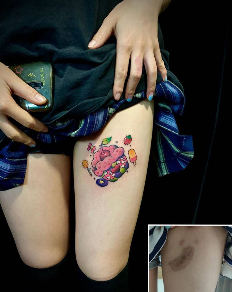 遮了个盖纹身图片_腿部Old SchoolNew School纹身图案