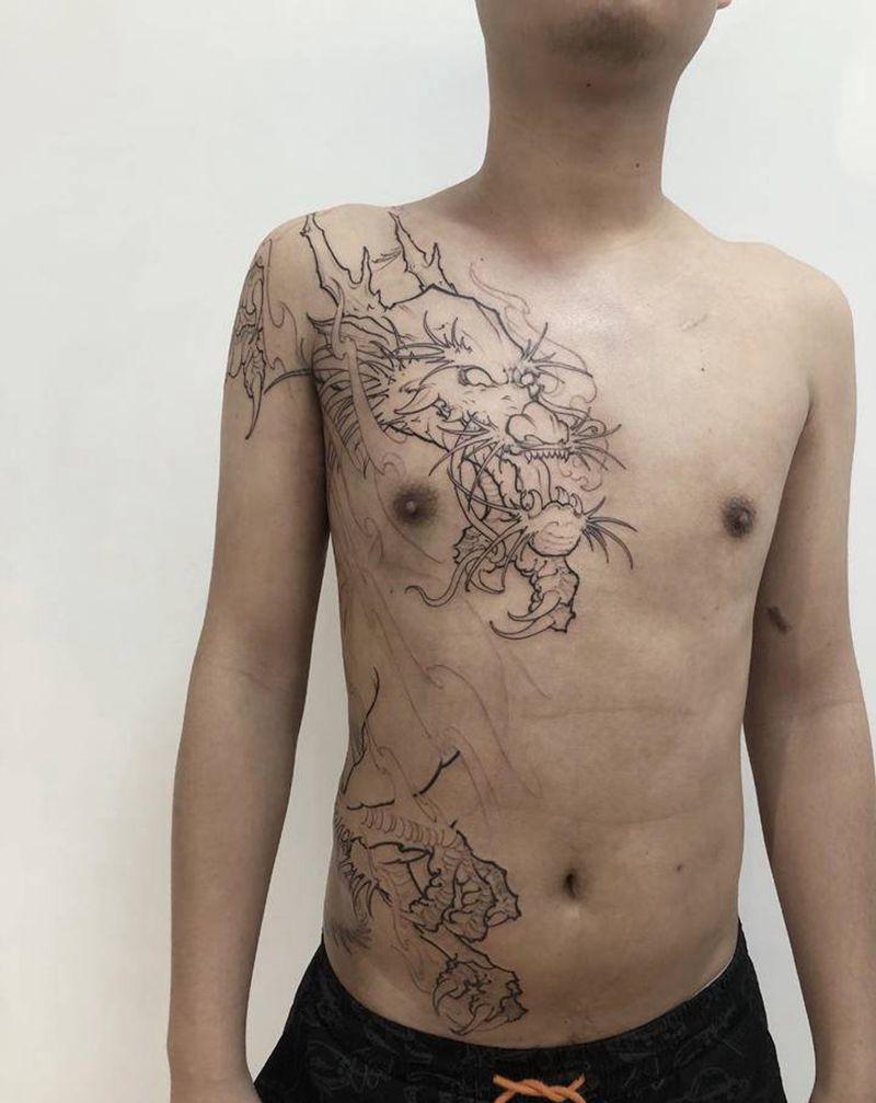 龙纹身图片_腹部新传统龙纹身图案