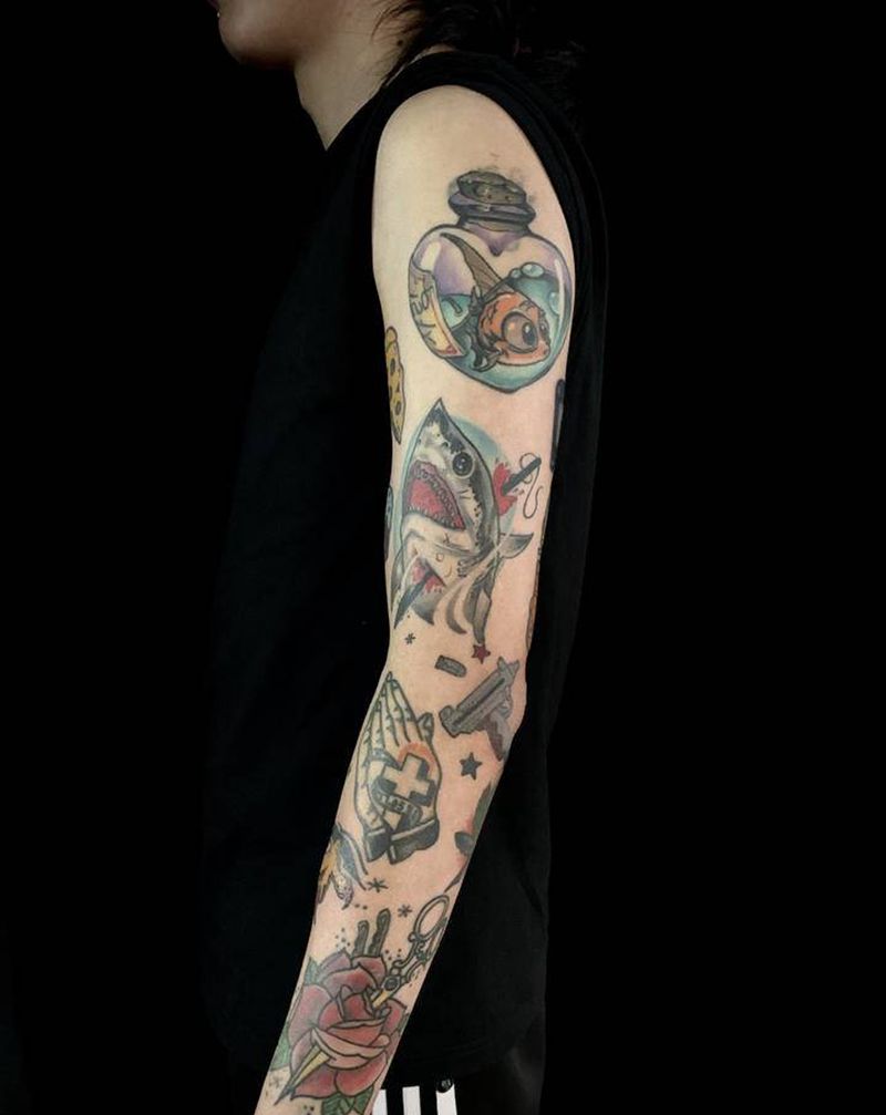 old school花臂纹身图片_手臂Old SchoolNew School纹身图案