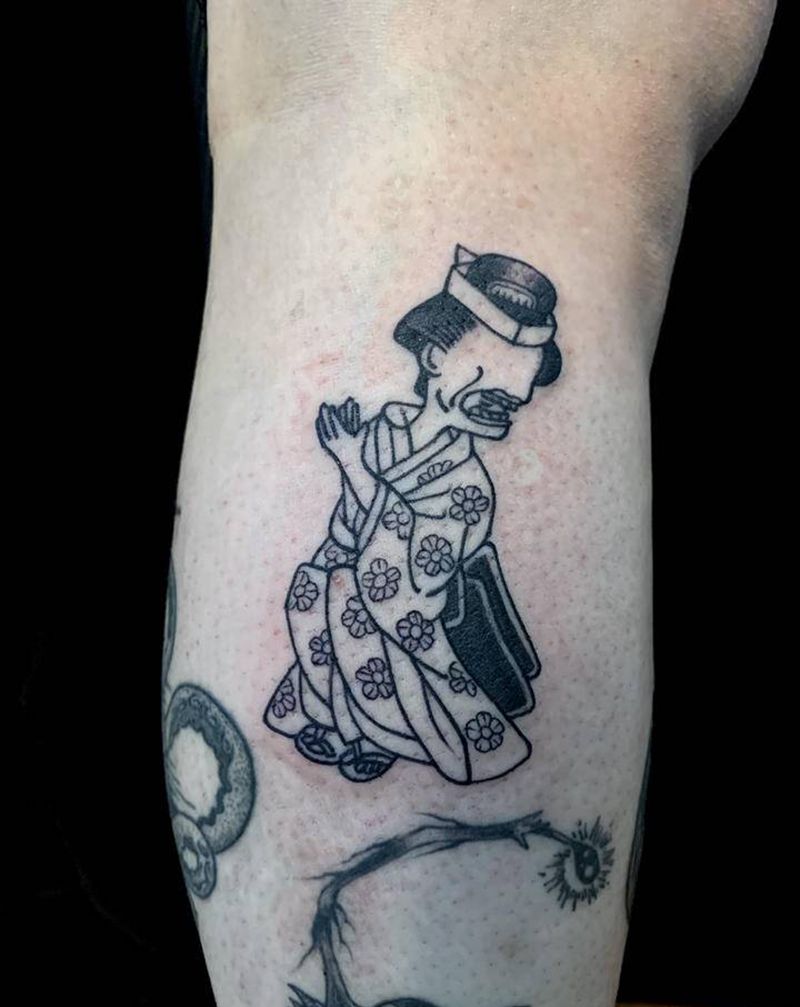 线条作品 300纹身图片_腿部Old School纹身图案