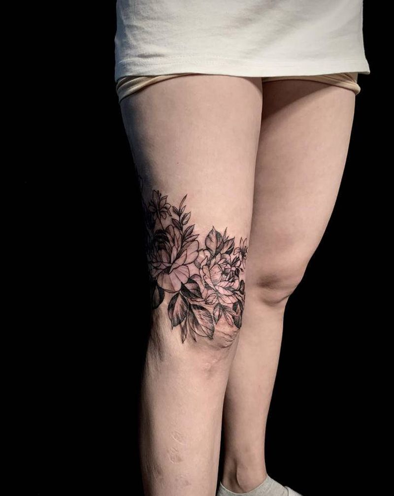 遮盖伤疤纹身图片_腿部点刺几何纹身图案