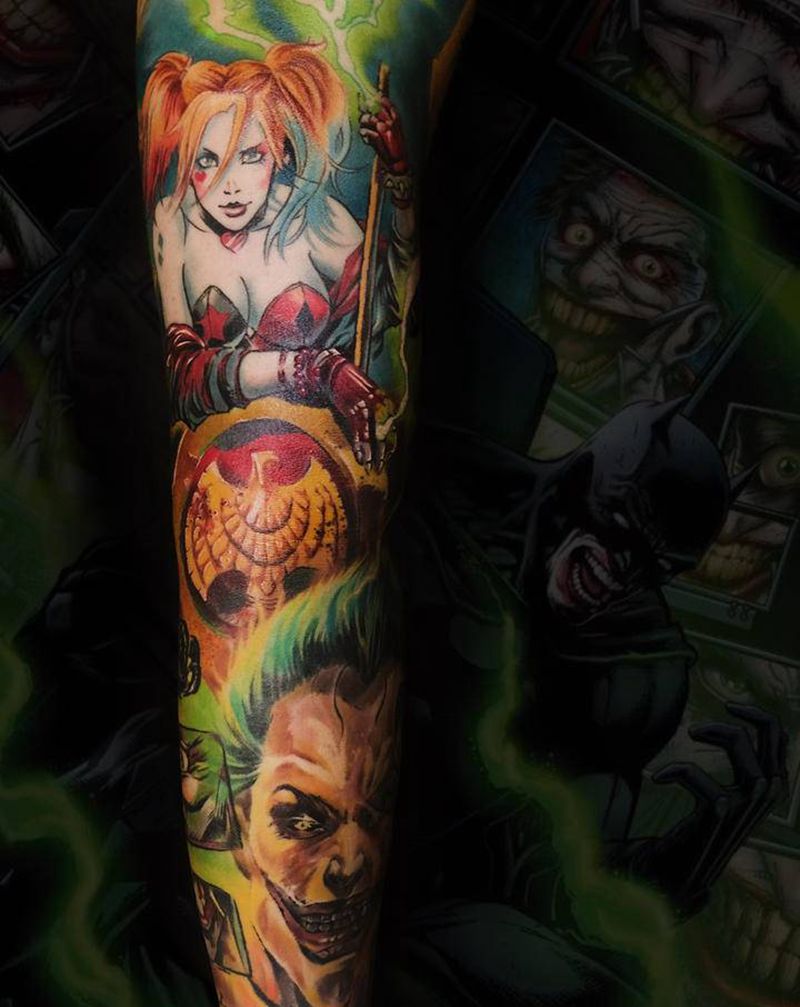 DC主题花臂（大臂部分是覆盖）纹身图片_手臂手部水彩水墨纹身图案