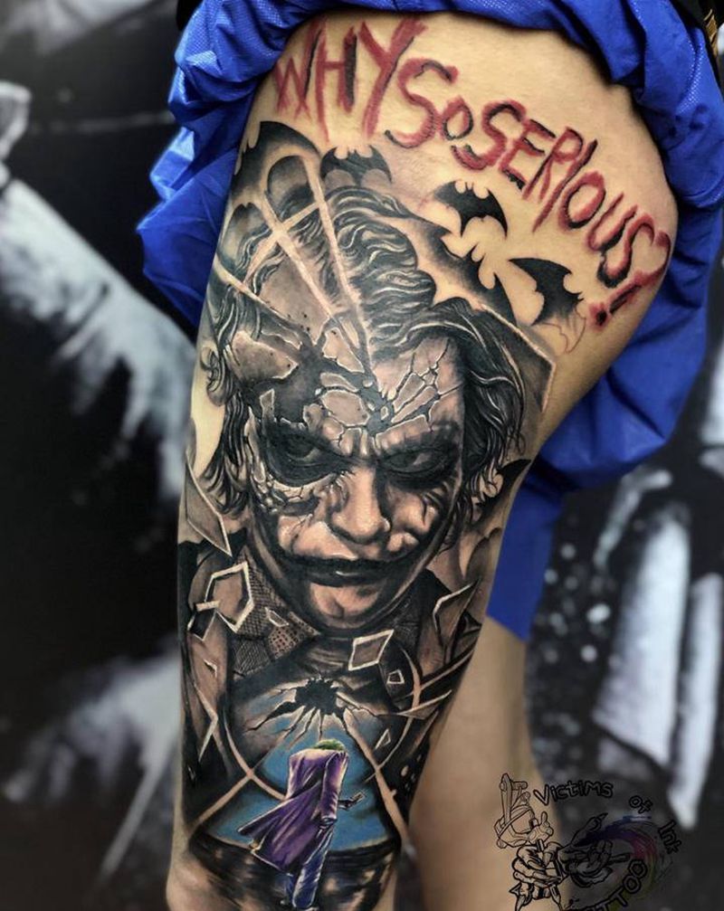 小丑纹身图片_腿部欧美写实纹身图案