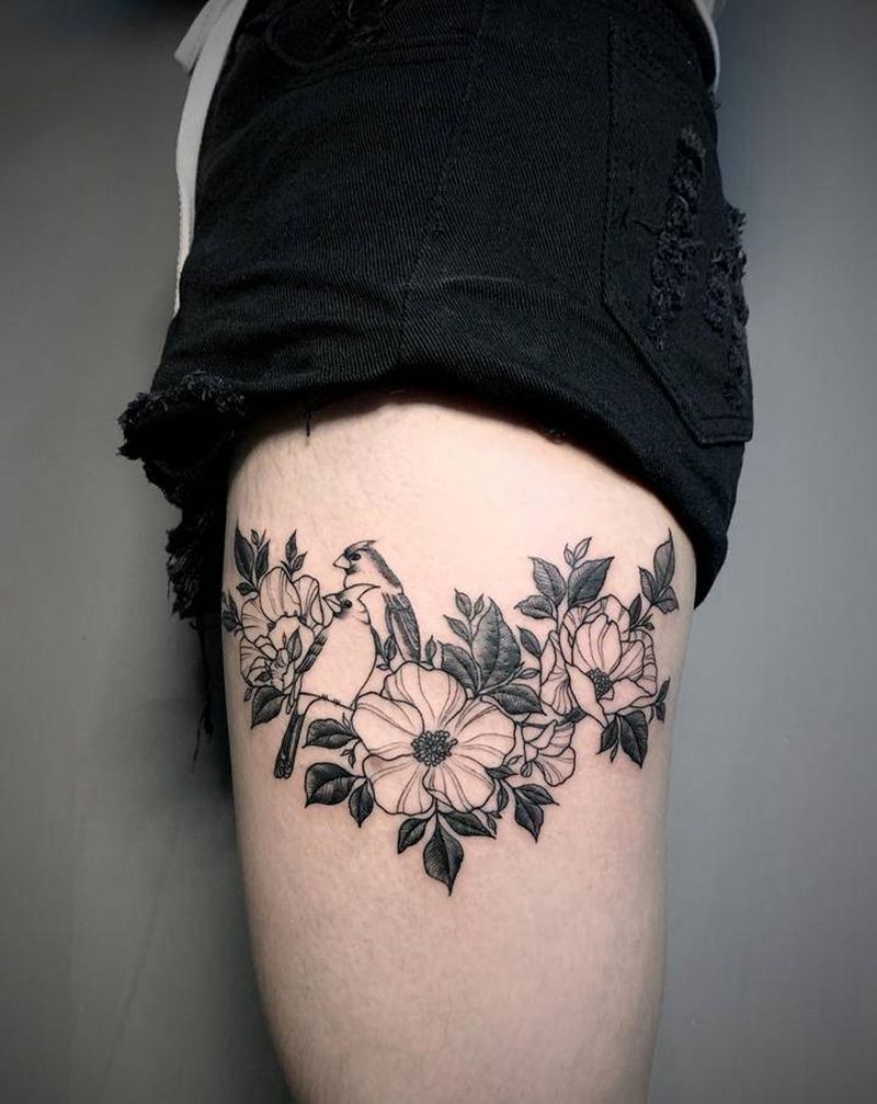 花花草草纹身图片_腿部纹身图案