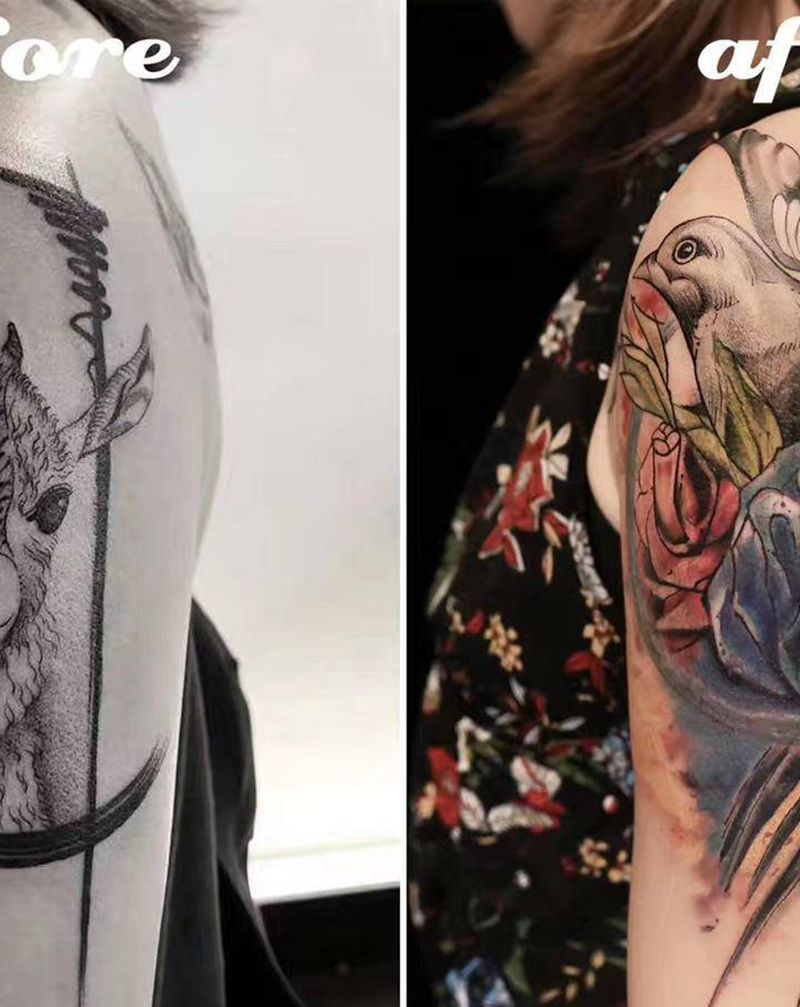 遮盖作品纹身图片_手臂水墨纹身图案