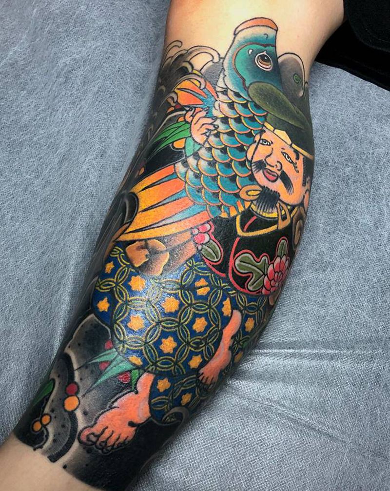 传统包小腿纹身图片_腿部脚部老传统七福神纹身图案