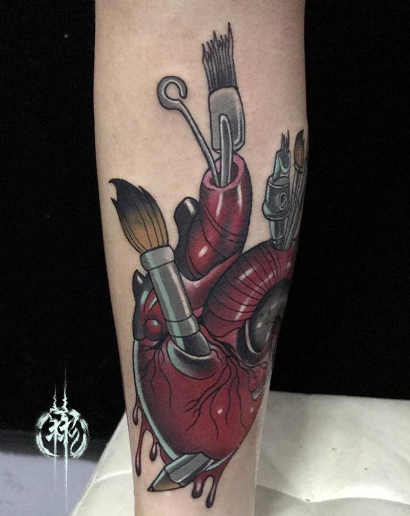 小钦作品纹身图片_脚部腿部New School水彩纹身图案