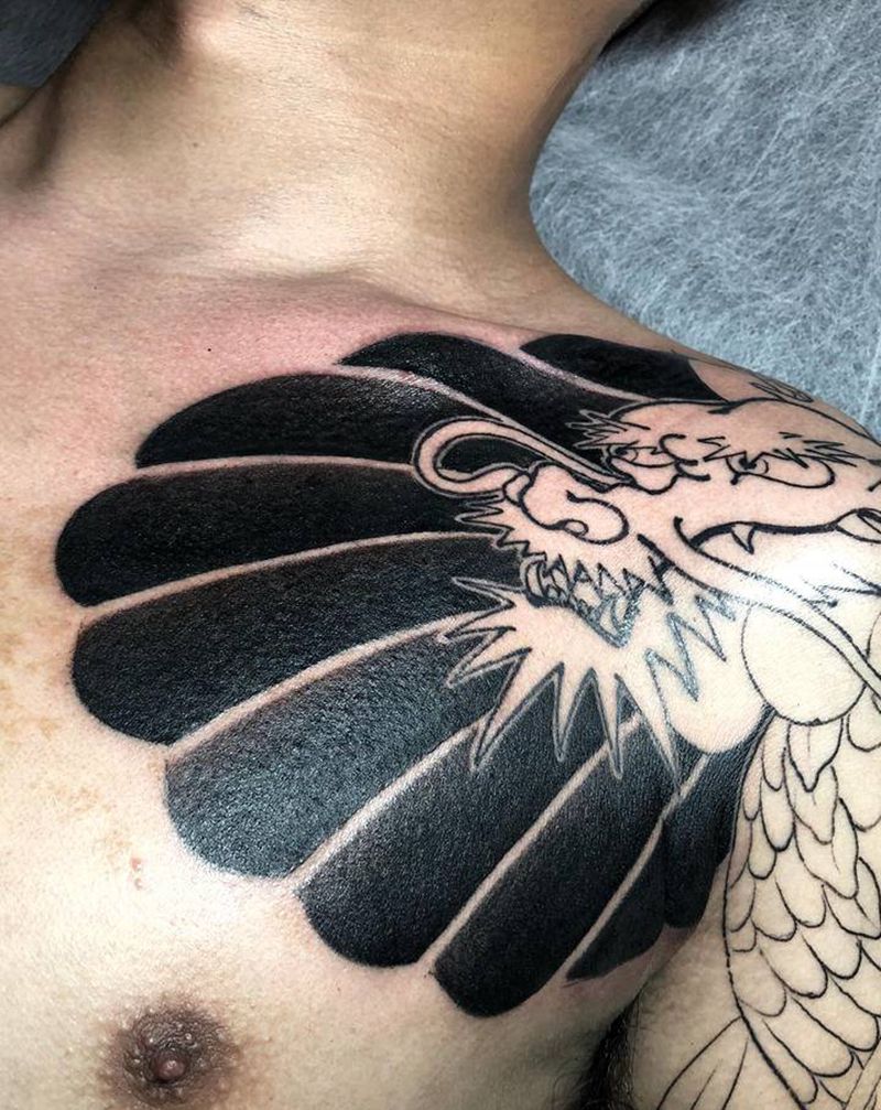 老传统半甲纹身图片_手臂胸部纹身图案