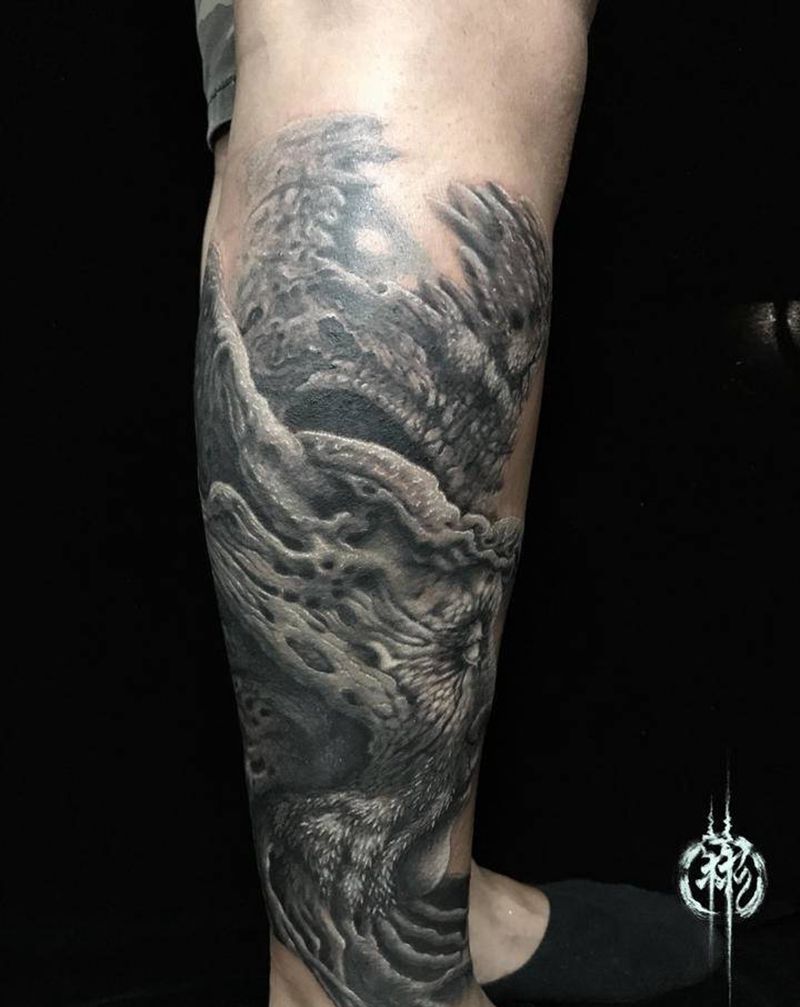 树妖纹身图片_腿部脚部欧美写实新传统纹身图案