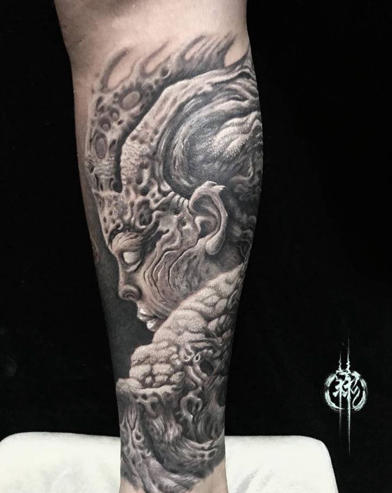 连体树妖纹身图片_脚部腿部欧美写实新传统纹身图案