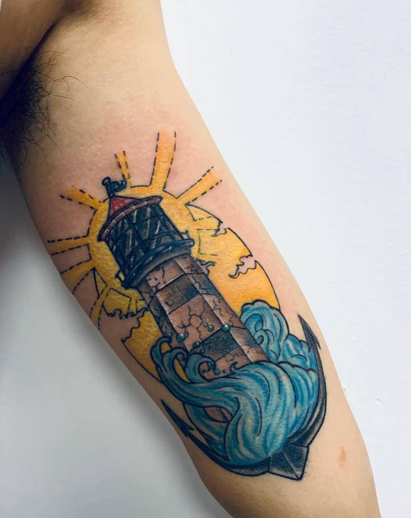 New school 灯塔纹身图片_手臂New School纹身图案
