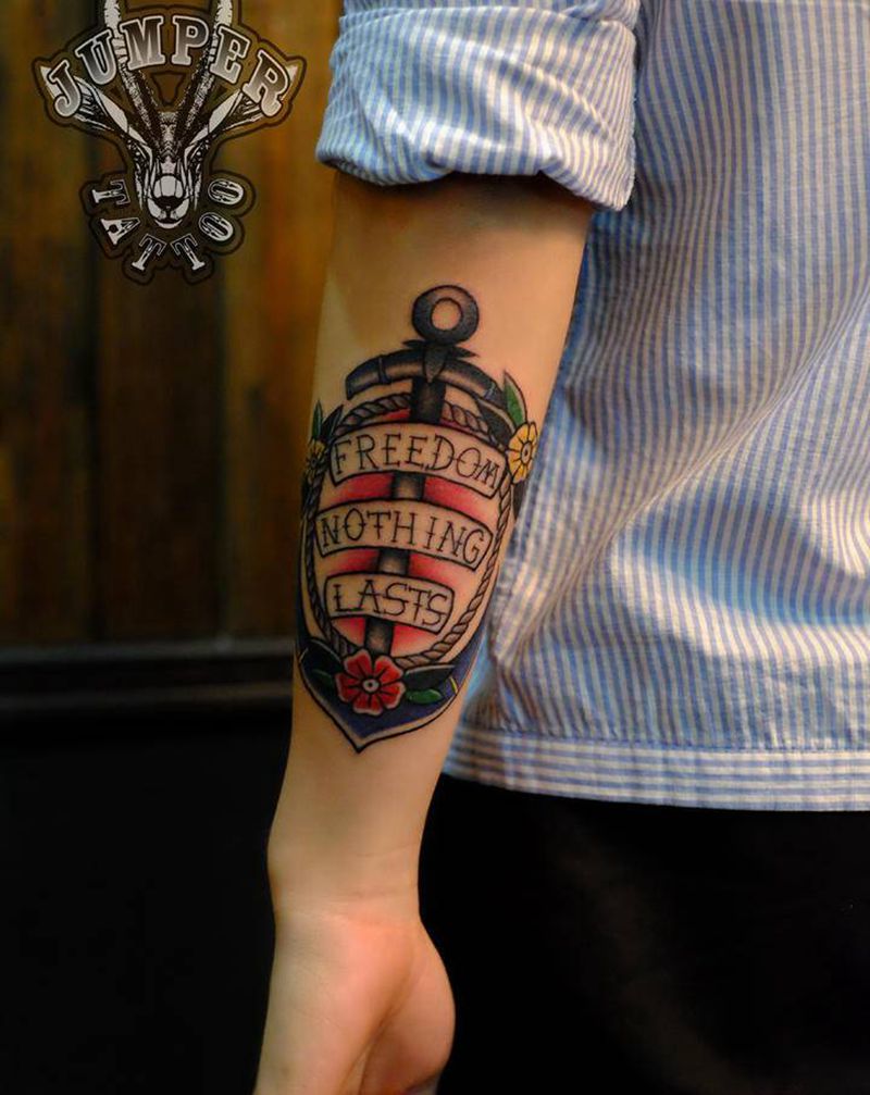 船锚⚓️纹身图片_手臂Old School纹身图案