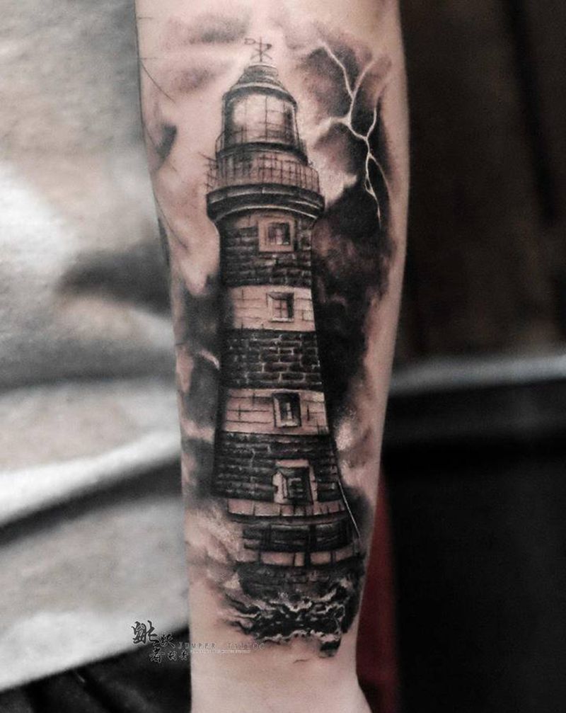 灯塔纹身图片_手臂纹身图案