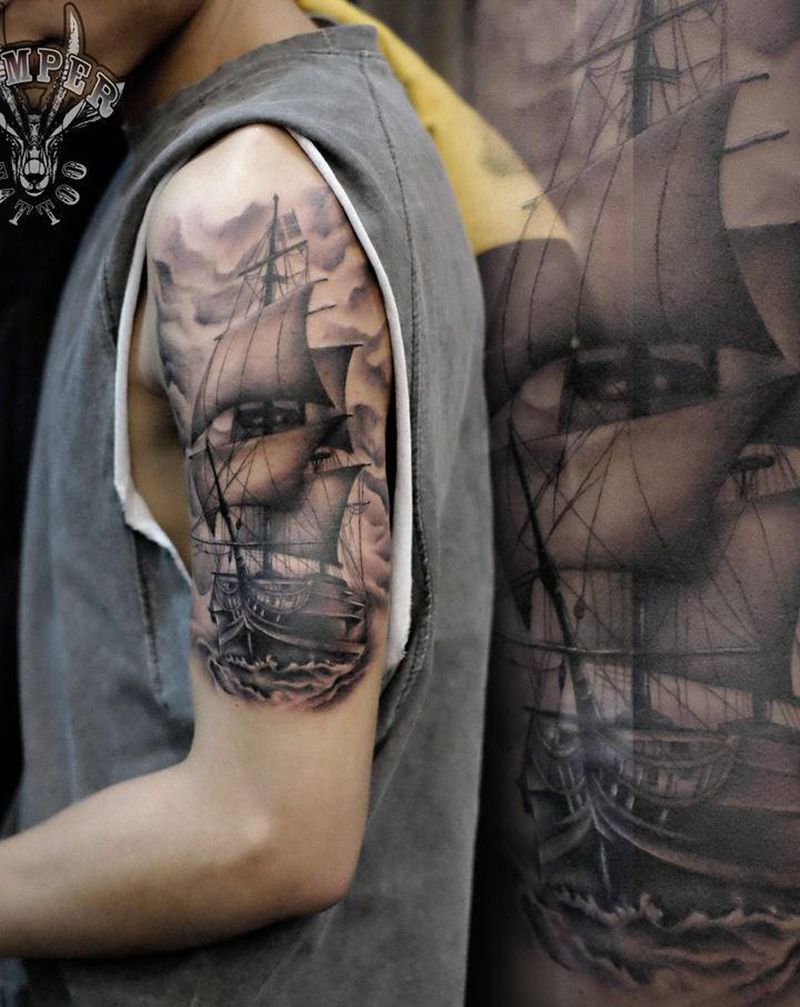 帆船⛵️纹身图片_手臂纹身图案