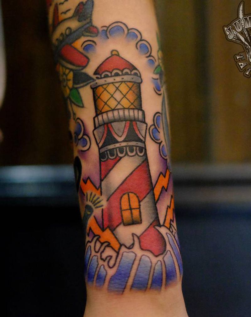 花臂拼接纹身图片_手臂Old School纹身图案