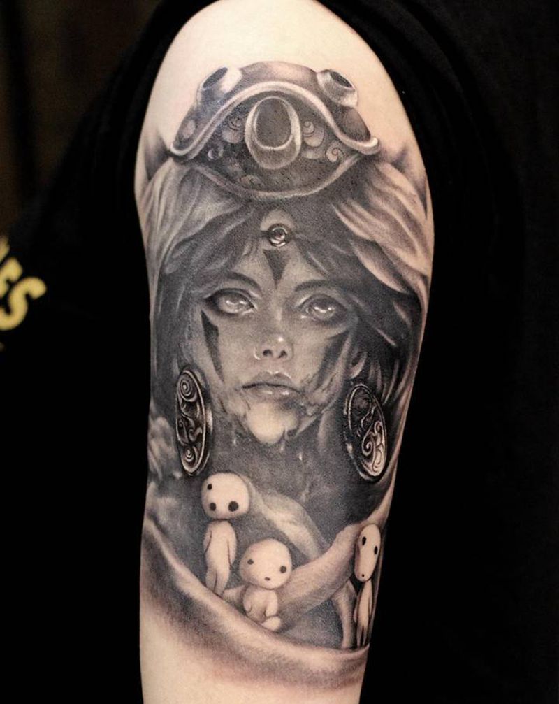 幽灵公主纹身图片_手臂人像纹身图案