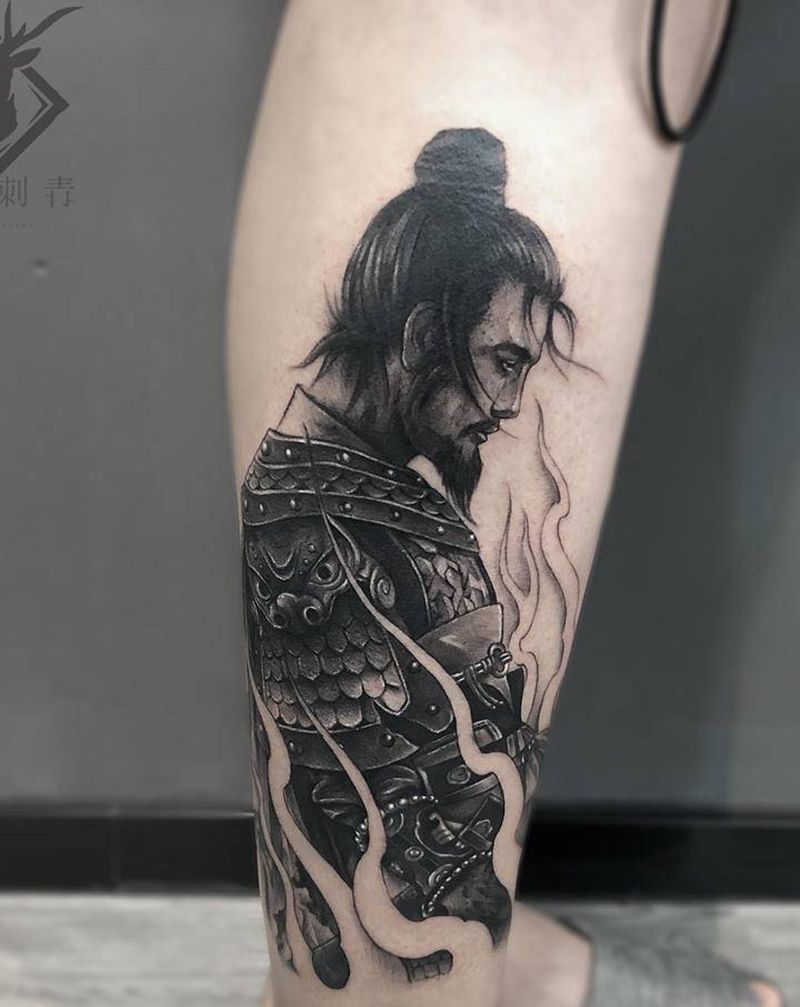 武士纹身图片_腿部纹身图案