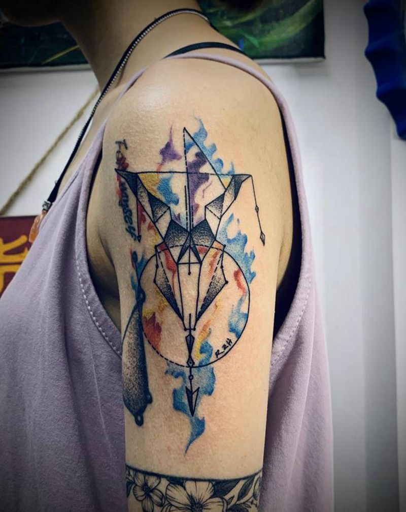 星座纹身图片_手臂水墨水彩纹身图案