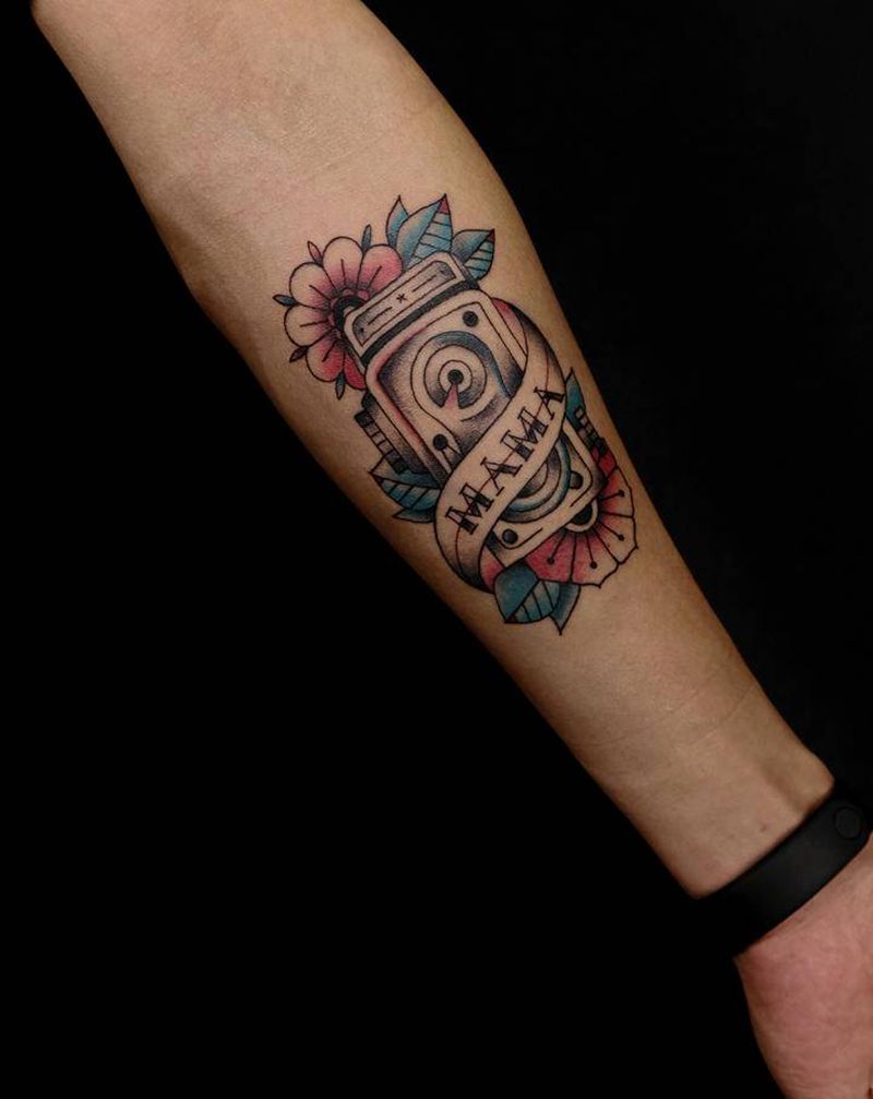 相机纹身图片_手臂Old School纹身图案