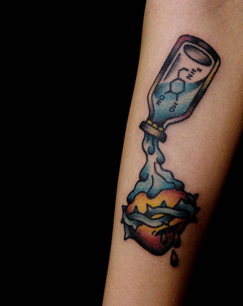 来瓶多巴胺纹身图片_手臂Old School纹身图案