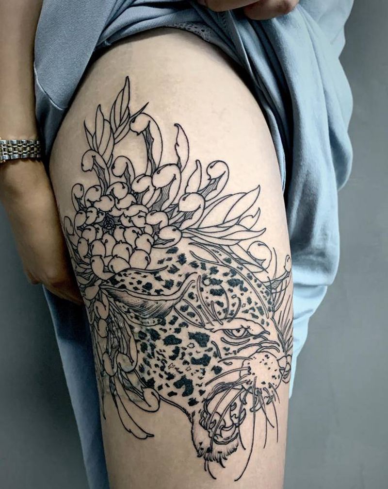 遮盖旧纹身 未完成纹身图片_腿部New School纹身图案