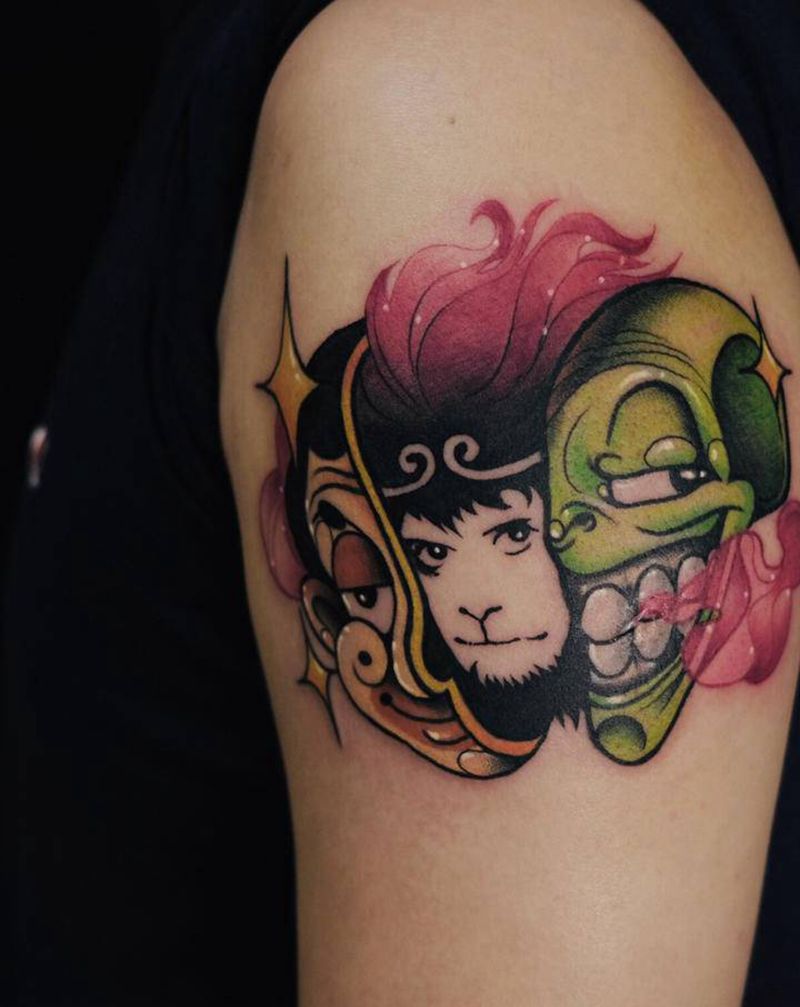 三位笑星纹身图片_手臂New School憨豆大话西游变相怪杰纹身图案