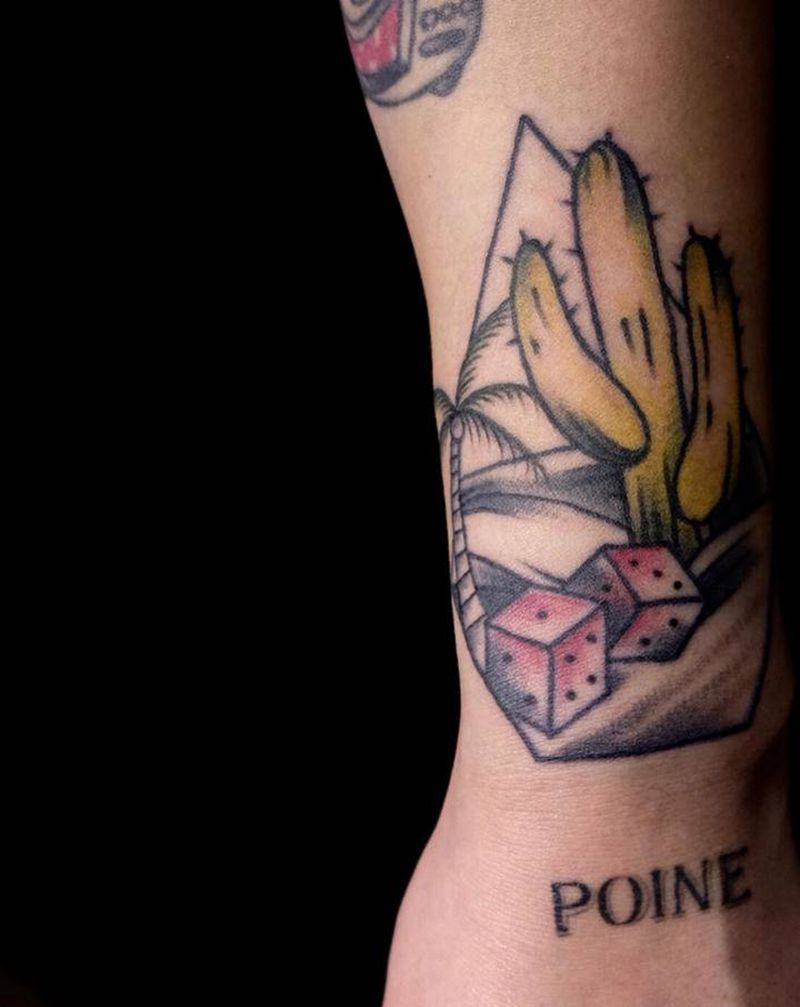 仙人掌骰子纹身图片_手部Old School纹身图案